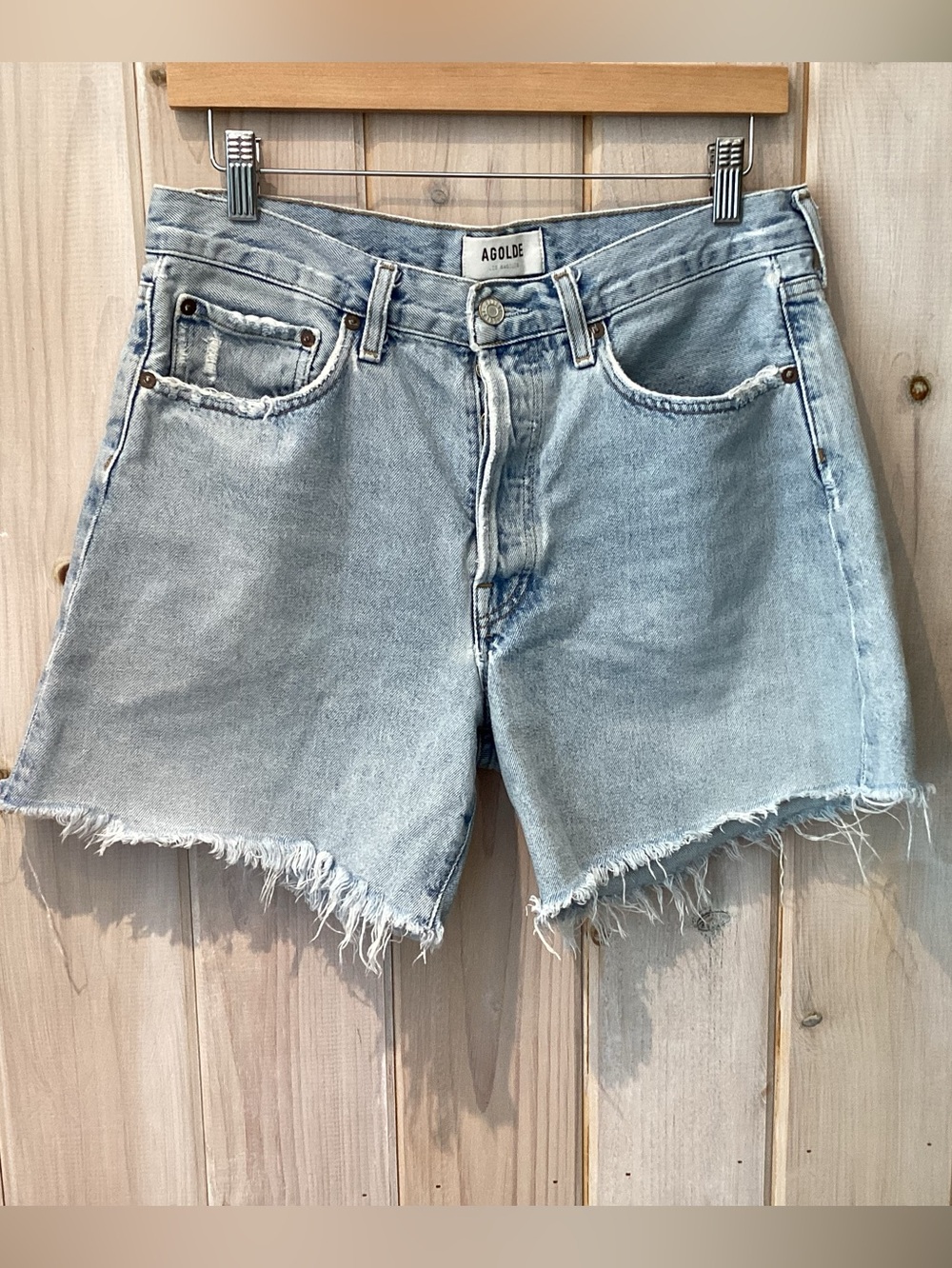 Agolde Parker Long Denim Cutoff Shorts - Picture 5 of 6